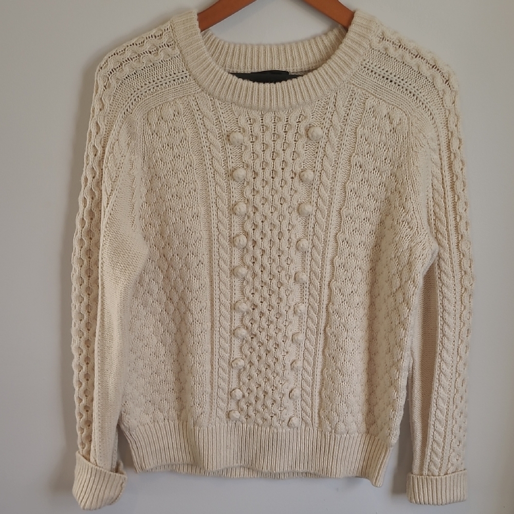 J. Crew Cream Cable Knit Wool Blend Sweater